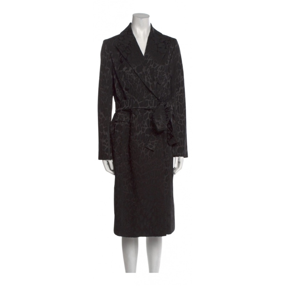 UNTTLD Leopard Jacquard Belted Midi Coat in Black Leopard Print